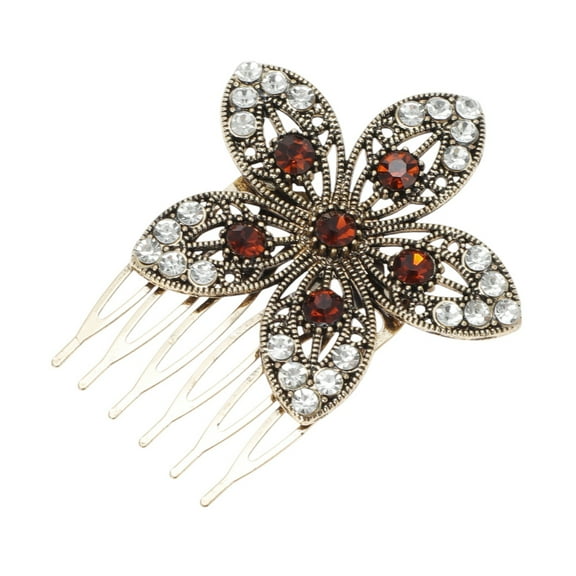 Unique Bargains 1 Pc Women's Five Leaf Flowers Side Comb for Parties Vintage Gold Tone Alloy