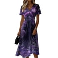 thumbnail image 2 of Womens Halloween Dress Spider Short Sleeve Bat Funny Wrap Dress Skeleton V Neck Vintage Wedding Guest Dresses S, 2 of 5