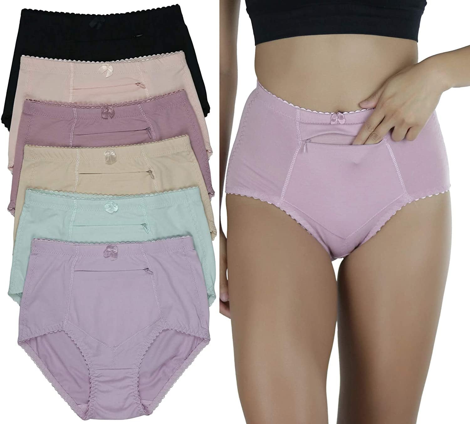 ToBeInStyle Women's High Waisted Zippered Front Pocket Pastel Girdle  Panties Briefs - CPP - L