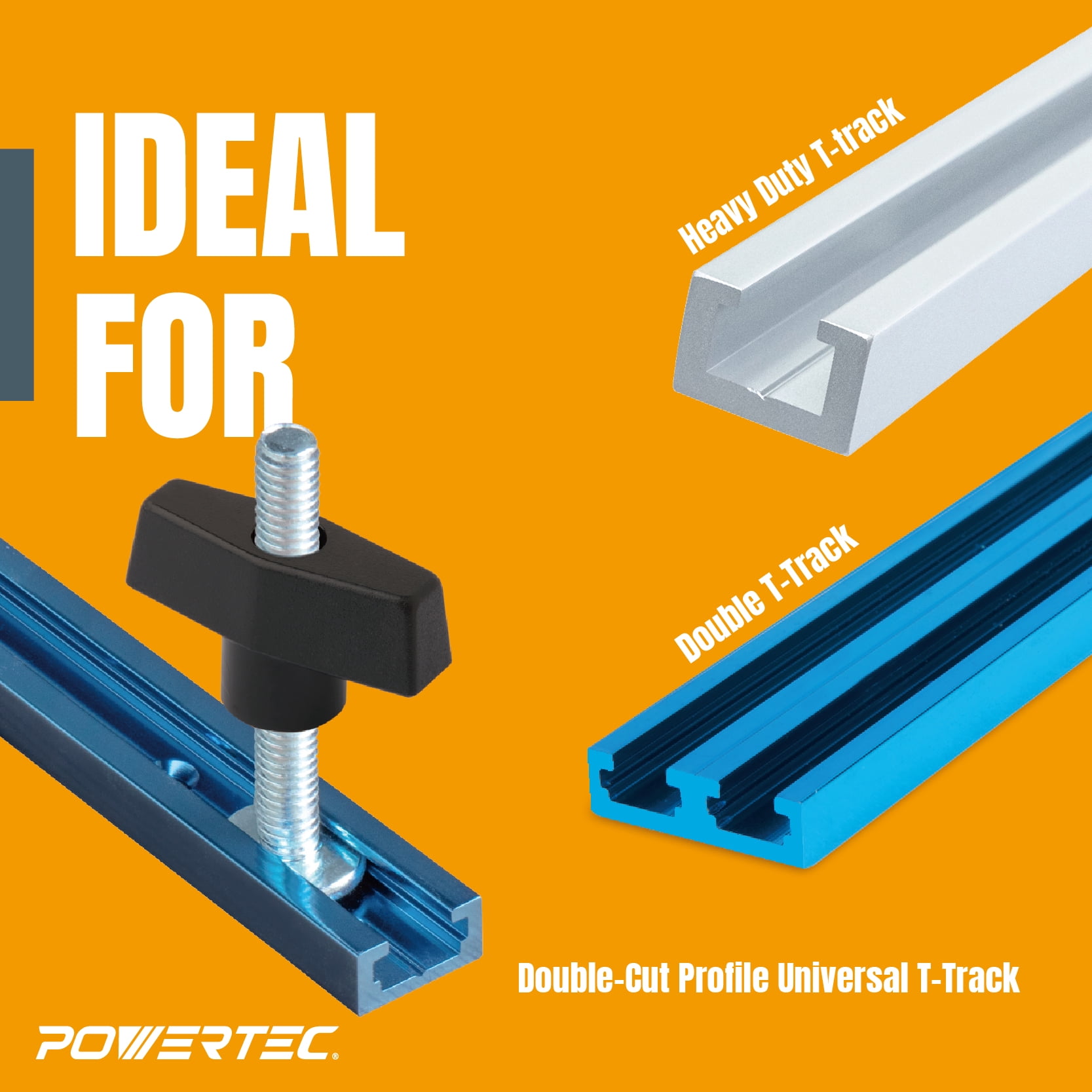 POWERTEC 46 Piece SetT Track Knob Kit, 5/16-18 Threaded Bolts and Washers, T Slot Bolts, T Track Accessories for Woodworking Jigs and Fixtures (71174)