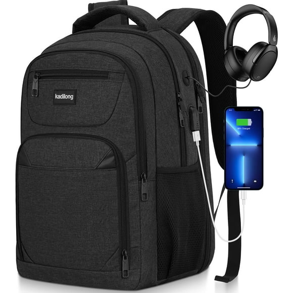 Mochila para portátil kadilong para hombre, mochila escolar de 15,6 pulgadas, negra