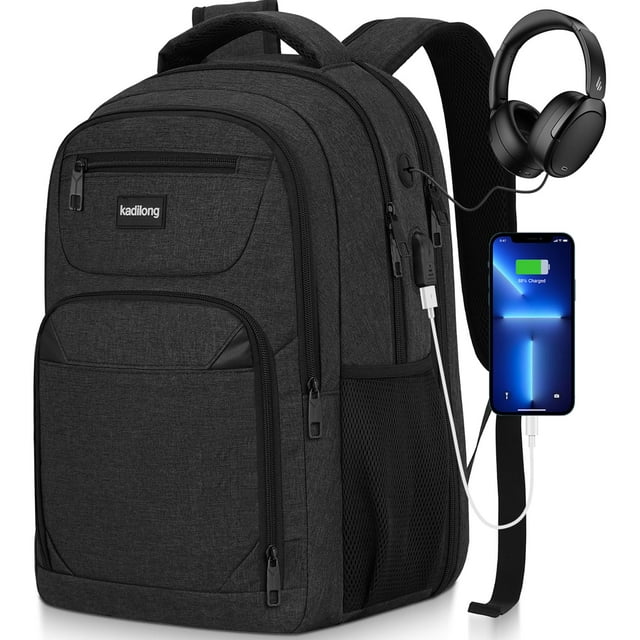 Mochila para portátil kadilong para hombre, mochila escolar de 15,6 pulgadas, negra