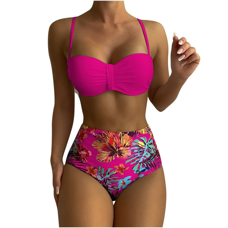 Lace up back bandeau hotsell high waisted bikini swimsuit