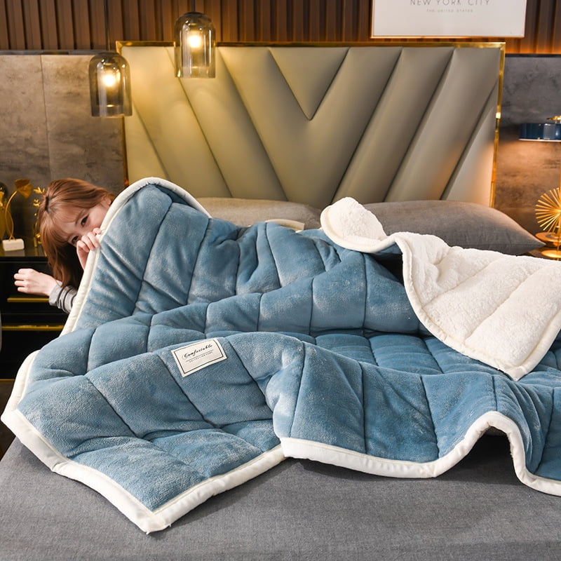 Junsice Fleece Blankets And Throws Adult Thick Warm Winter Blankets Home Super Soft Duvet Luxury Solid Blankets On Twin Bedding gray Blue 180x200cm