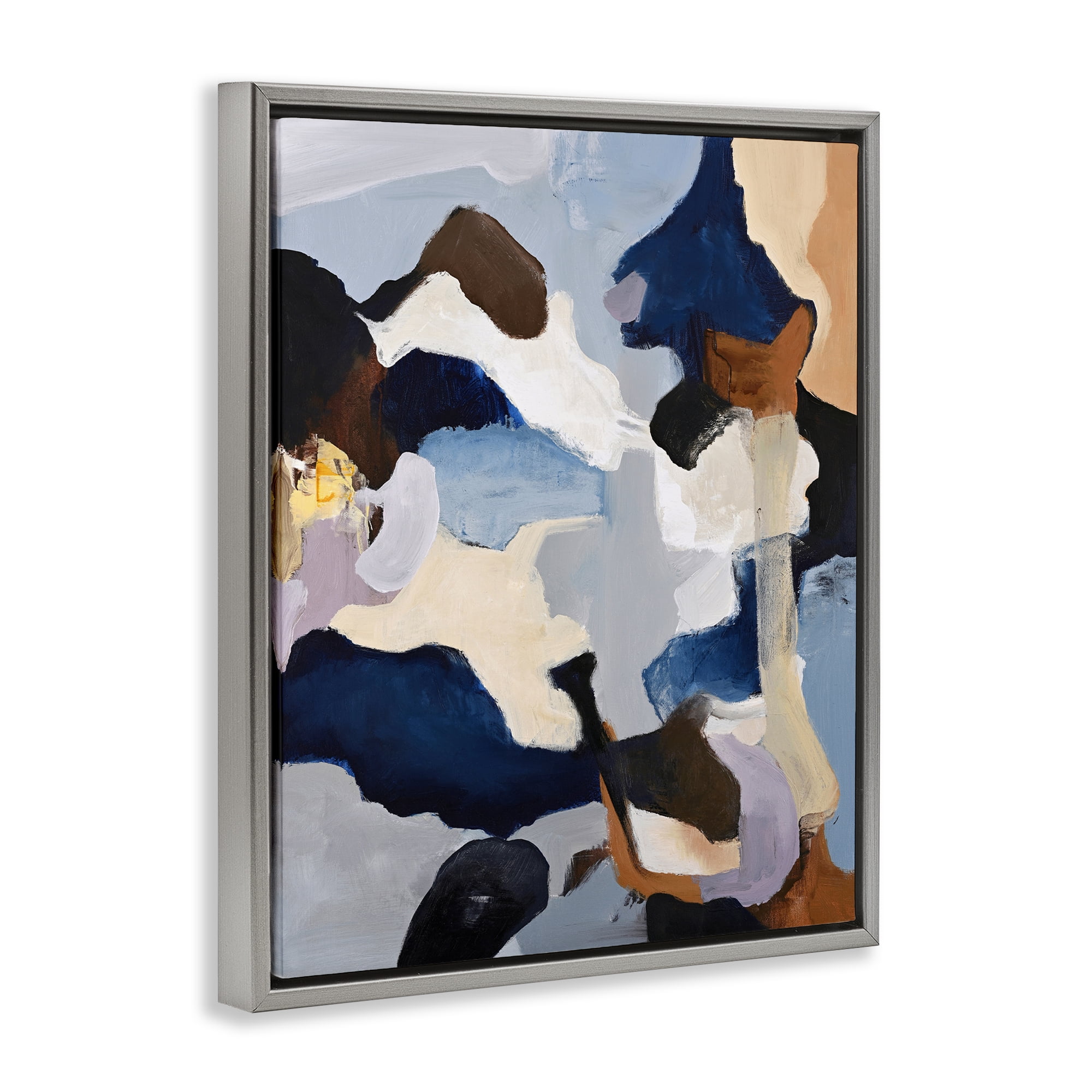 Cool Tones Composition Gray Framed Floater Canvas Wall Art, design by Design Fabrikken