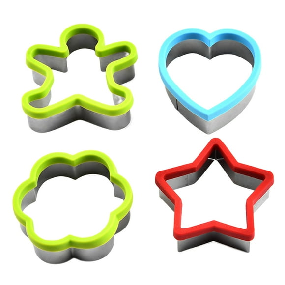 Hearth & Gear 4 Piece Stainless Steel Cookie With Hand Guard Fruit Sandwich Cutter Baking Gadget Mini Vegetables Star Flowers Miniature Cooking Set Food Air Sealer for Food Bags Metal Cooking Ring