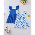 thumbnail image 3 of 3T Baby Girls Dress 4T Girls 2 Pack Sleeveless Dress Butterfly Print Toddler Girls Solid Color Dress Blue, 3 of 9