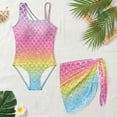 thumbnail image 4 of SEANATIVE 9-10 Years Girls One Piece Swimsuit One-Piece Bathing Suit with Mesh Skirt Cover Up Cut Out Stretchy Swimwear for Kids Children Teens, Rainbow Mermaid Scale Print Pink, 4 of 7