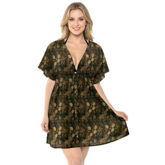 HAPPY BAY Women's Beachwear Summer Mini Tropical Dress Swimsuit Coverups V Neck Tops Swim Beach Cover ups for Swimwear Women XL-XXL Brown, Floral