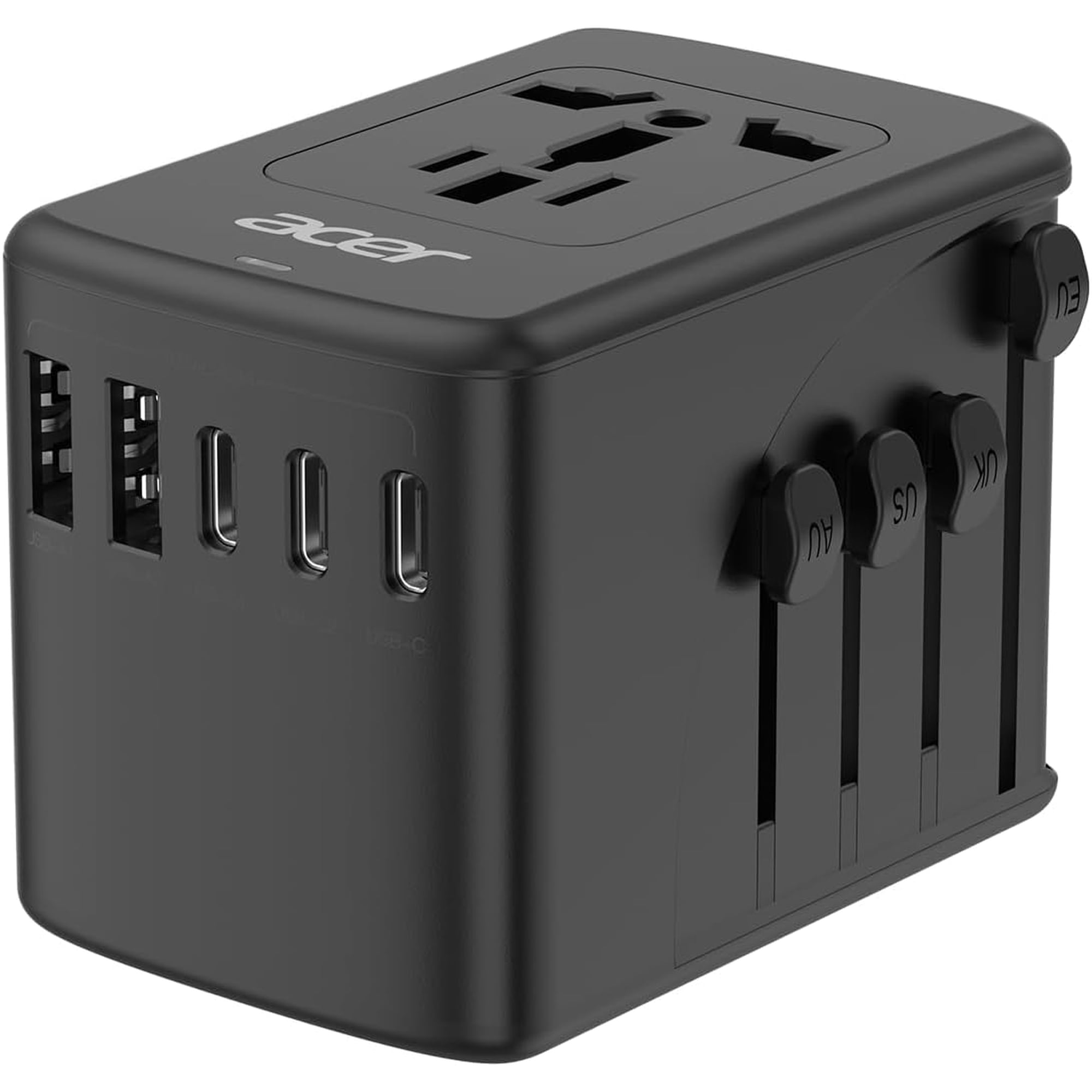 Universal Travel Plug Adapter - International Power Adapter with 5 USB Ports (3 USB C) 5.8A Worldwide Outlet Charger for USA to European UK France Germany Spain Type C/E/F/G/I/L/A Black