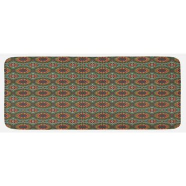 Mandala Kitchen Mat, Colorful Art Inspiration Chinese Design Blossoms, Plush Decorative Kitchen Mat with Non Slip Backing, 47" X 19", Multicolor, by Ambesonne