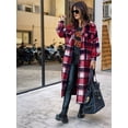 thumbnail image 3 of Douhoow Women Overcoat Autumn Long Plaid Shirt Lapel Long Sleeve Loose Outerwear, 3 of 3