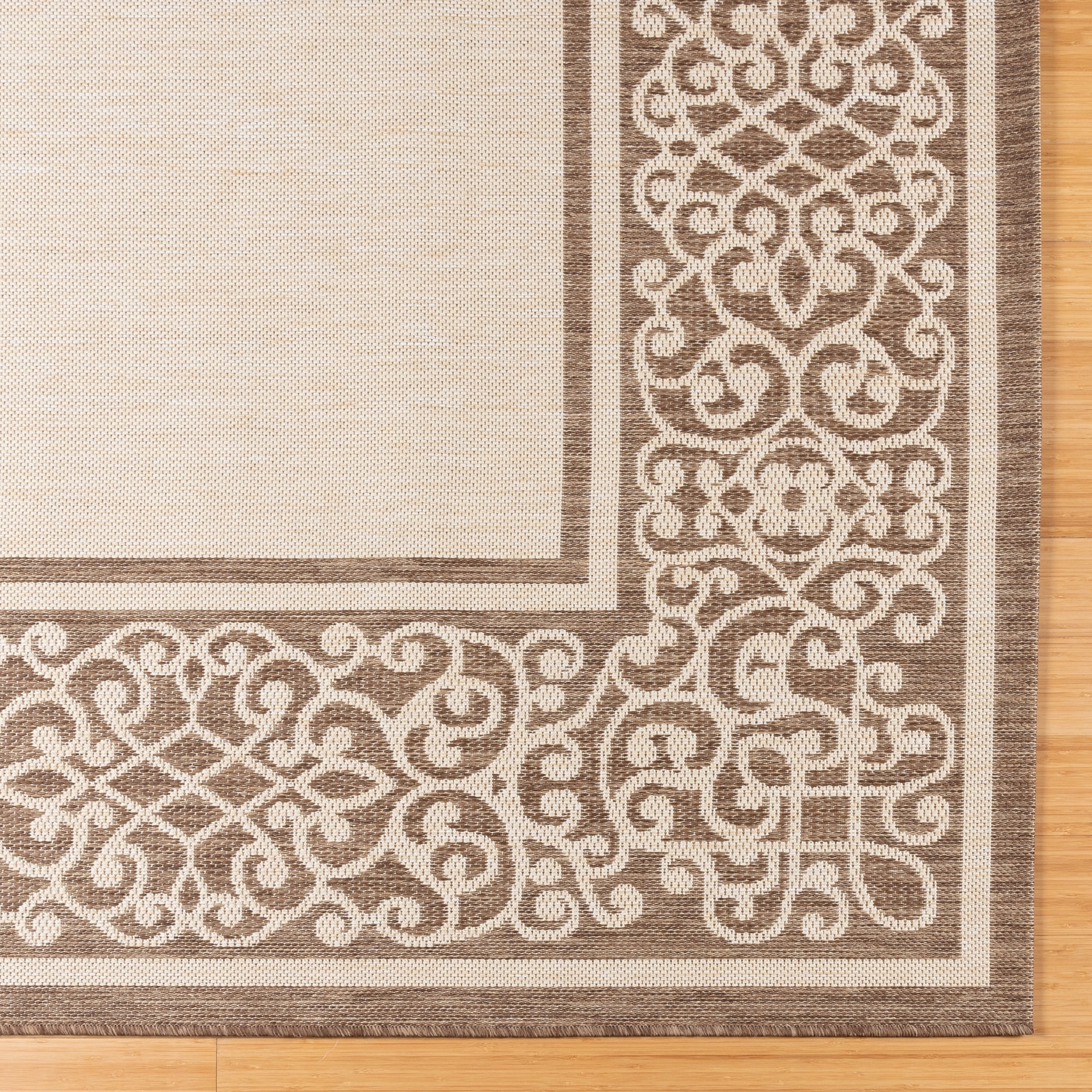 Gertmenian Paseo Tedo Transitional Damask Sand/Havana Indoor/Outdoor Area Rug, 5x7