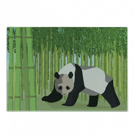 

Geometric Forest Cutting Board Polygonal Design Inspired Panda Walking Among Bamboo Stalks Decorative Tempered Glass Cutting and Serving Board Small Size Green Black and White by Ambesonne