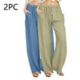 thumbnail image 2 of YUGYXL 2 Pack Cotton Linen Beach Pants for Women Summer Wide Leg Pants with Pockets Stretch Waist Drawstring Straight Pants Navy S, 2 of 7
