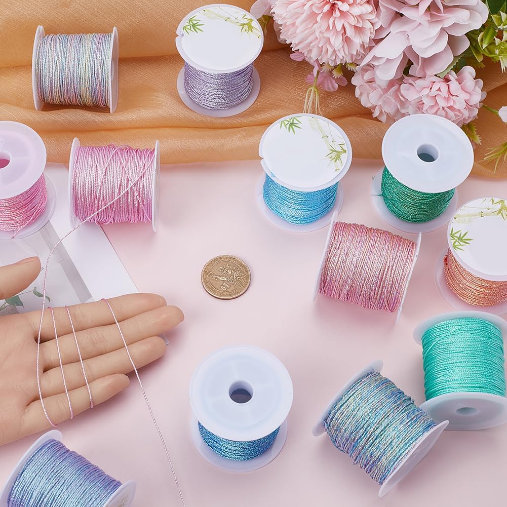 12 Colors 12-Ply 0.8mm Waxed Polyester Cord Thread Chinese Knotting Cord Glitter Wax Coated Gradient Beading String for Jewelry Making Threads Supplies DIY Bracelet Necklace Sewing Stitching 1bag