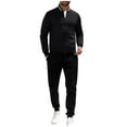 thumbnail image 2 of Handshe Men's Sportswear Set, Solid Color Casual Loose Fit with Zipper Pockets and Drawstring Trousers, Long Sleeve Stand Collar Pullover for Outdoor Activities and Daily Wear, 2 of 4