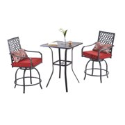 VICLLAX Swivel Bar Stools Set 3 PC Outdoor Bar Height Patio Bistro Set Black Bar Table Rust-Resistant Steel Frame Patio Furniture