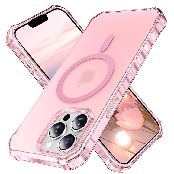 ELEHOLD Case for iPhone 13 Pro, Shockproof Magnetic Matte Case with Wireless Charging Support,Pink