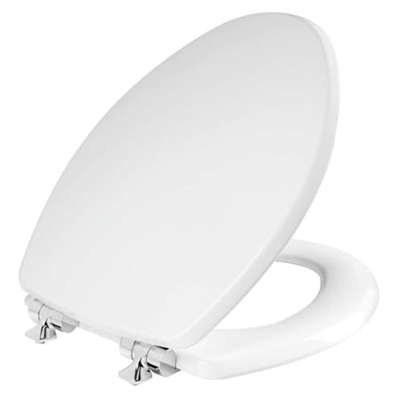 Toilet Seat with Hinges, Slow Close Wood Seat, Secure Metal Hinges, Easy To Install, 1 Pack Elongated, White
