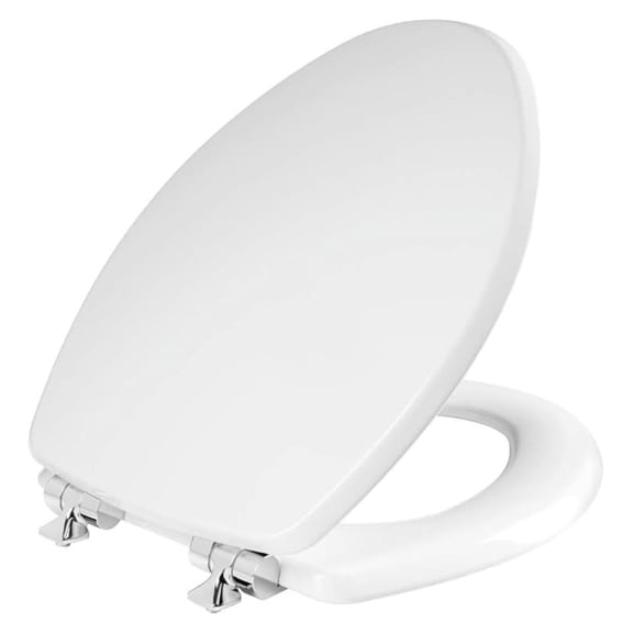 Toilet Seat with Hinges, Slow Close Wood Seat, Secure Metal Hinges, Easy To Install, 1 Pack Elongated, White