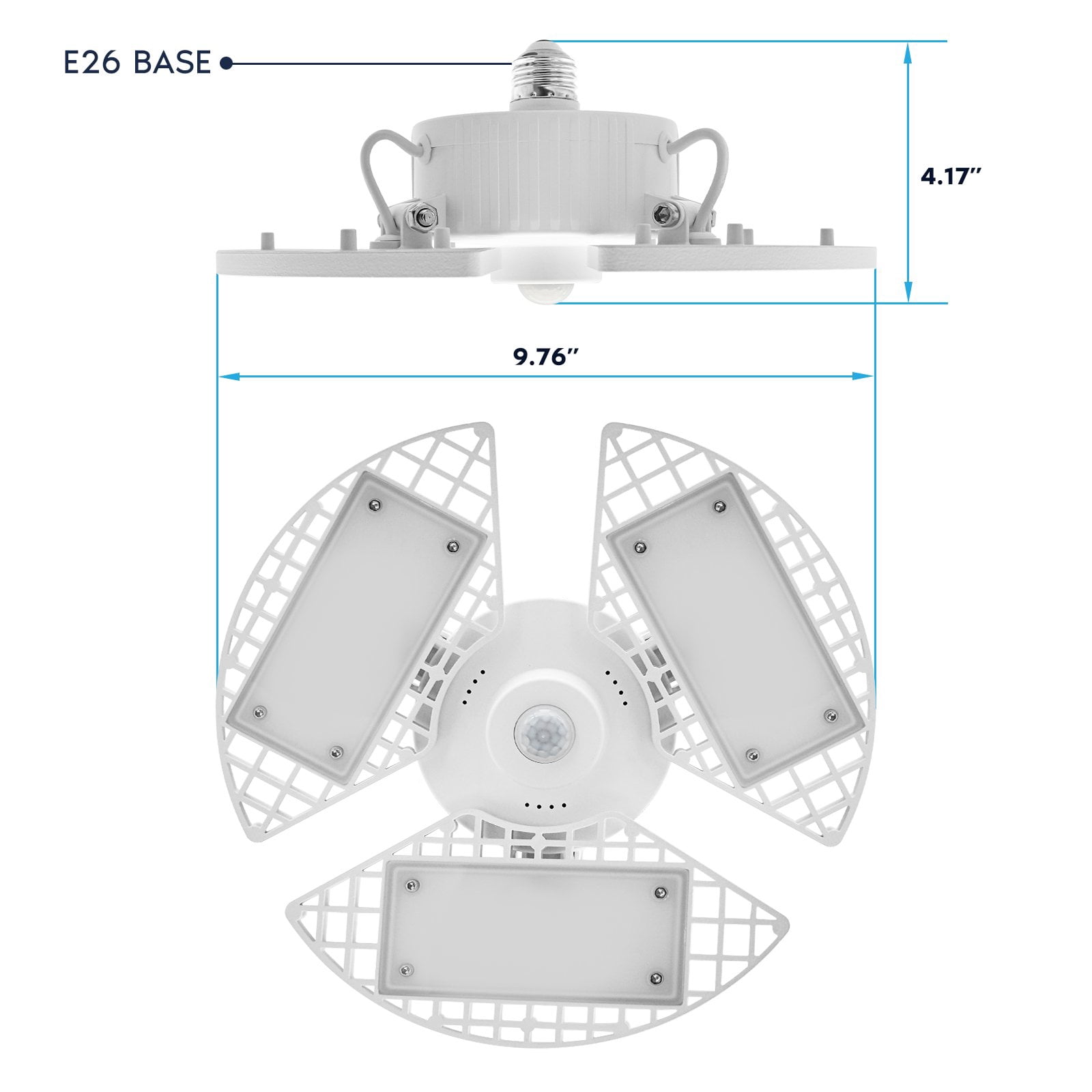 Luxrite LED Garage Light with Motion Sensor, 5000K, 80W, 8000LM, E26 Base, Deformable 3 Panel Lights 4590, ETL 2 Pack