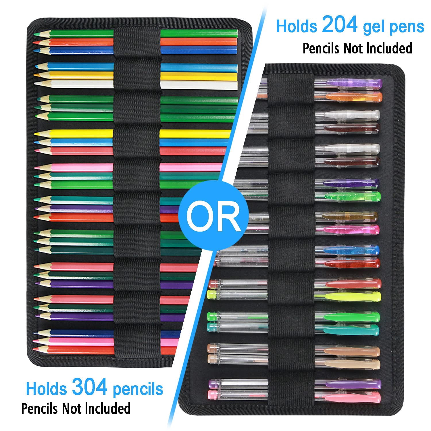 YOUSHARES 300 Slots large Colored Pencil Case - Big Capacity Pen Case Organizer with Multilayer Holder for Gel Pen & Prismacolor Colored Pencils (Black)