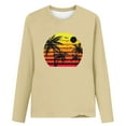 thumbnail image 5 of IROINNID Pink Tops for Women Spring Printed Long Sleeve Round Neck Casual Tee Reduced,Khaki, 5 of 5
