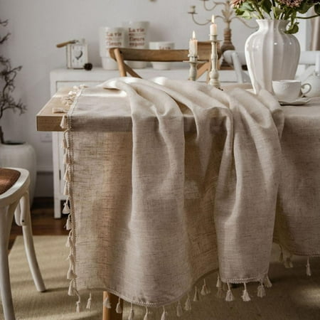 

Retro Polyester Linen Plain Tablecloth with Tassels Dining Table and Household Tablecloth 140*260cm