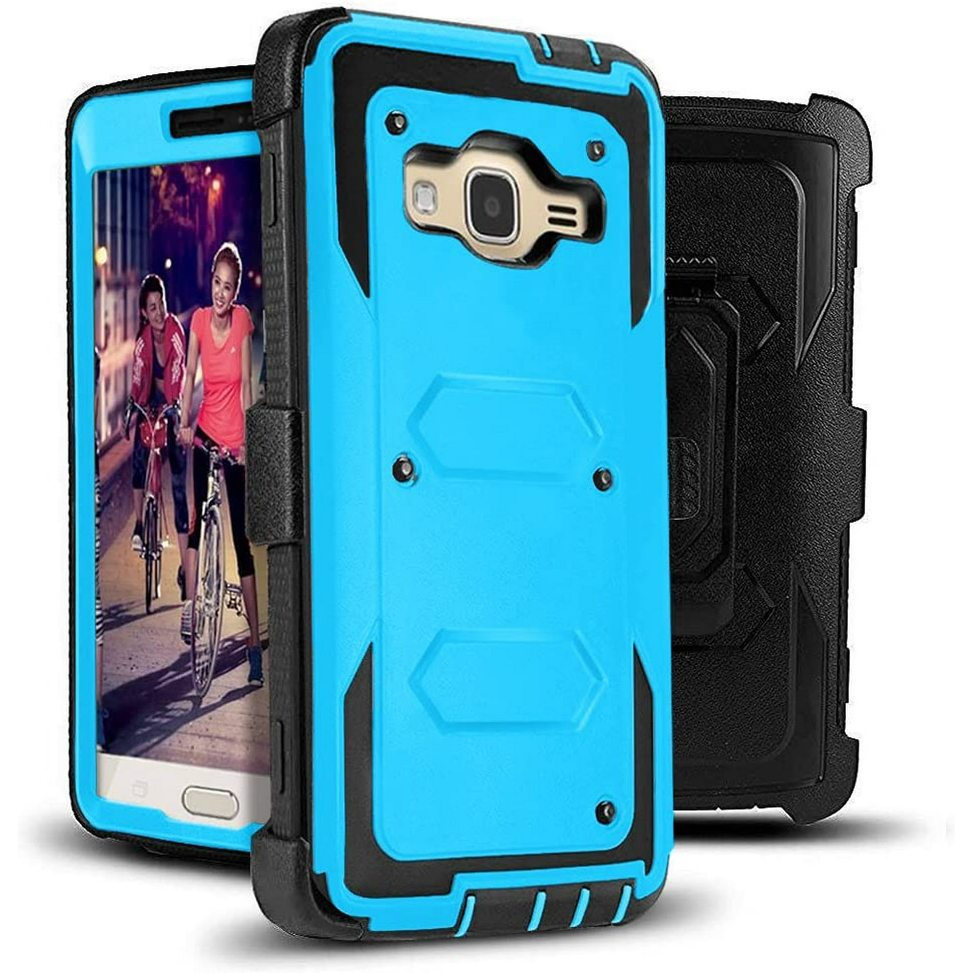 Bqhagfte Galaxy J3 Case J3 2016 Case Hard Shock Absorption Full Body Rugged Hybrid Stand Holster Belt Clip Defender Phone Cover For J3 J3 2016