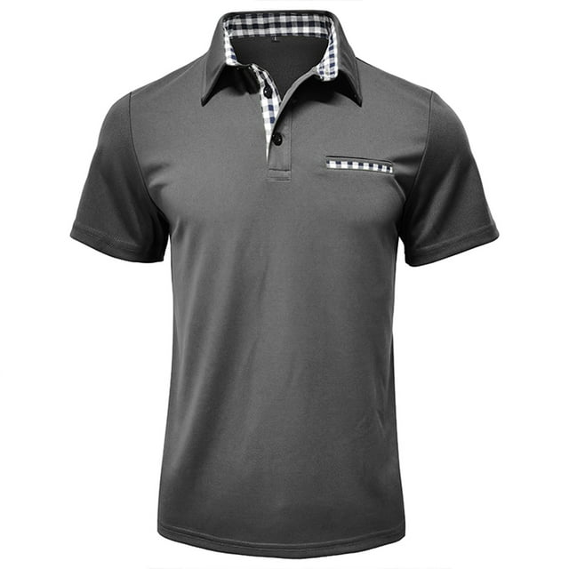 Adult Mems Polo Shirts Short Sleeve Button Polo Tees Basic Gray Casual Outfits for Men