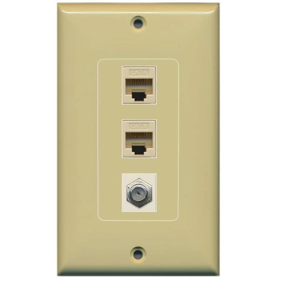 RiteAV Decorative 1 Gang Wall Plate (Ivory) 3 Port - 2 x Cat6, 1 x Coax