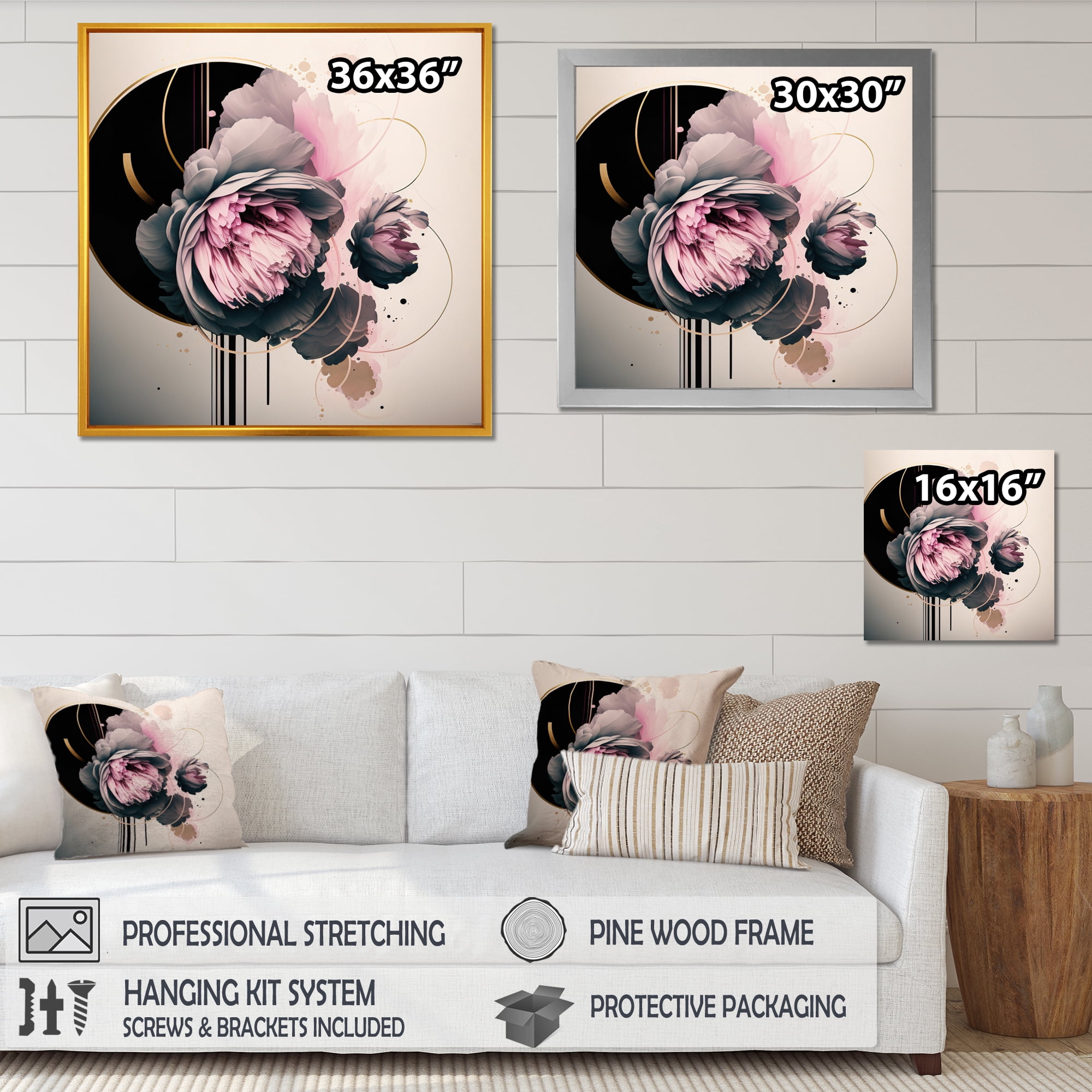 Designart Pink Peony Hyperrealistic Flowers I Canvas Wall Art