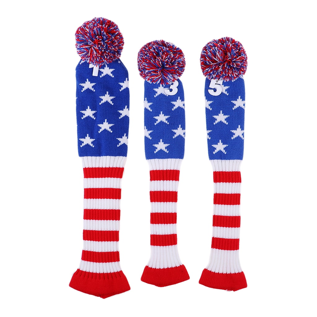 funtasica 3Pcs Golf Club Knitted Headcovers Head Covers Vintange Headcover Socks Covers 1-3-5 For Driver & Fairway Woods