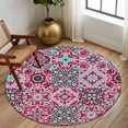 thumbnail image 2 of Round Rug 6Ft Washable Non-Slip, Vintage Middle Century Circle Area Rugs for Living Room Bedroom, Abstract Bohemia Style Aztec Pink Indoor Floor Mats Carpet Runner for Home Decor Aesthetic, 2 of 8