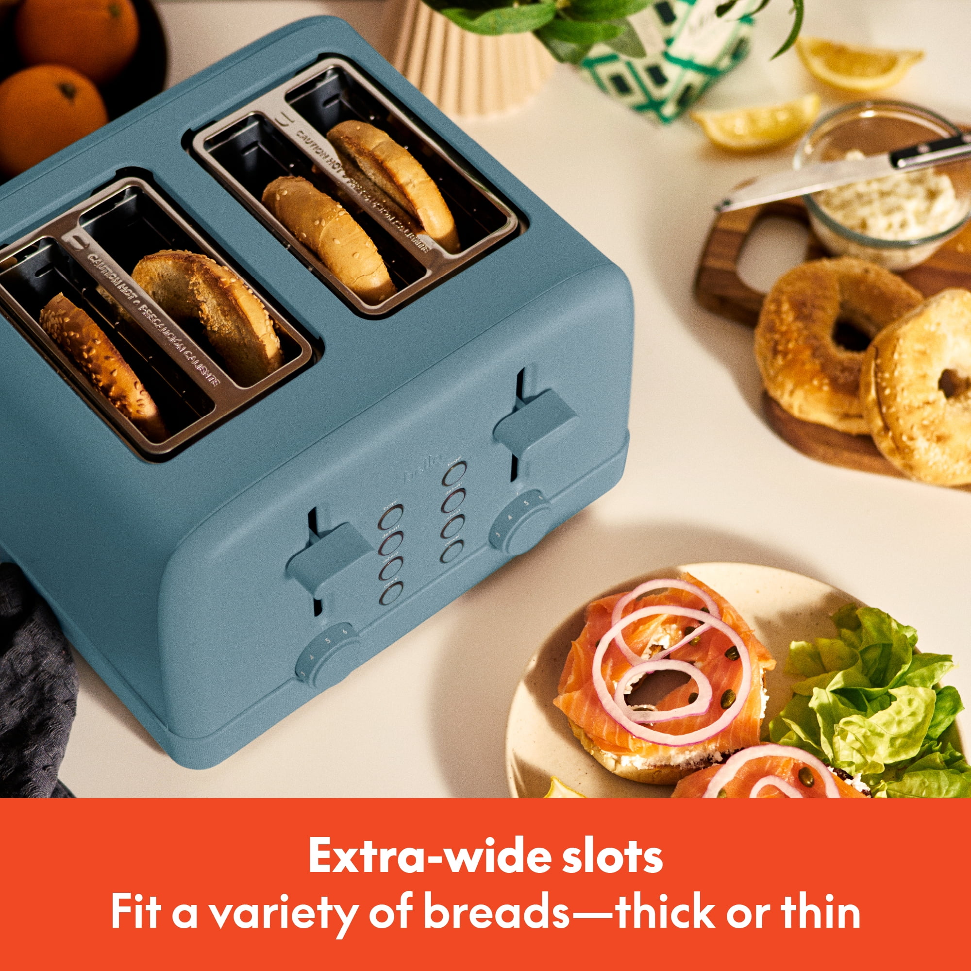 bella 4-Slice Toaster, 6 Setting Shade Control with Reheat, Cancel, Bagel & Defrost Buttons, Removable Crumb Tray, Anti Jam & Auto Shutoff, Surf