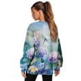 thumbnail image 2 of Xoenoiee Dragonfly Hydrangea Flower Print Women's Long Sleeve Sweatshirts Pullover Casual Crewneck Tunic Tops Drop Shoulder Sweartshirts with Side Slits, Size S, 2 of 7