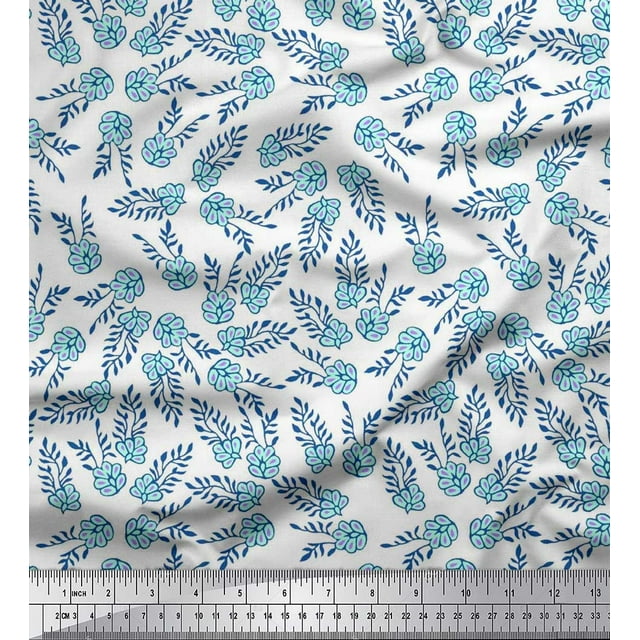 Soimoi Poly Georgette Fabric Leaves & Floral Block Decor Fabric Printed Yard 52 Inch Wide