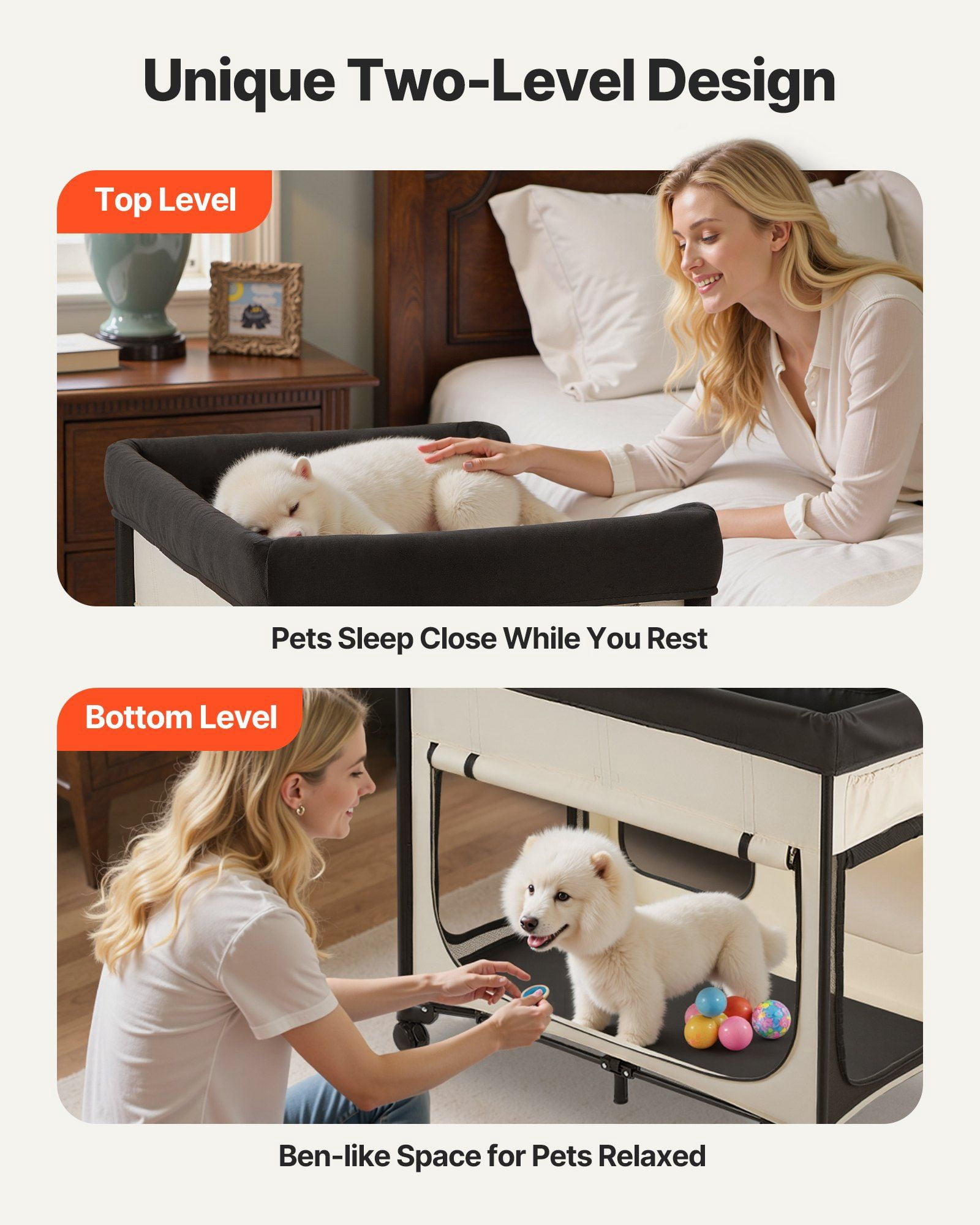 Elevated Lounge Pet Bed XL Foldable Bunk Dog Bed with Dual Levels, Swivel Wheels, Side Storage Bags, Waterproof Oxford Base, Carbon Steel Frame and Portable Design for Travel and Home Comfort
