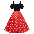 thumbnail image 5 of XFLWAM Womens 50s 60s Vintage Dress Cold Shoulder Short Sleeve Ruffle Polka Dot Dresses Retro Rockabilly A-Line Swing Cocktail Party Dress Red S, 5 of 7