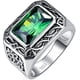 thumbnail image 1 of Anillo de plata con esmeralda de lujo para hombre, personalizado, estilo vintage europeo y americano, anillo de esmeralda punk para hombre, acero de titanio, 1 of 5