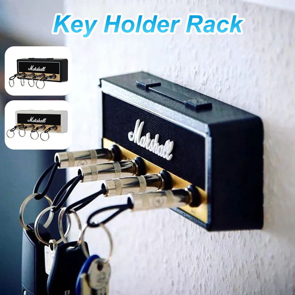Guitar Amp Key Rack Wall Mounted Key Hanger with 4 Guitar Plug Keychains for Home Office Decor Key Holder