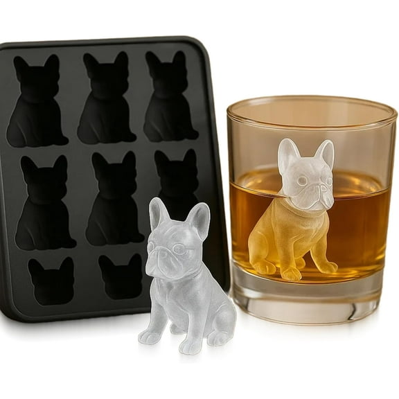 Dog Shape Ice Cube Mold, 6 Cavity Silicone Tray for Homemade Ice Cubes, Summer Drink Accessories, Whiskey & Cocktail Decoration, Gift for Bulldog Lovers