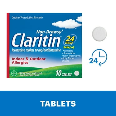 Claritin Allergy Relief 24 Hour Non-Drowsy Loratadine Antihistamine Allergy Medicine Tablets, 10 Count