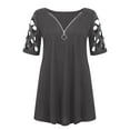 thumbnail image 4 of RYRJJ Plus Size Cold Shoulder Tops Shirt for Women Cut Out Rhinestone Tshirt Casual Summer Zip V Neck Short Sleeve Tunic Blouse(Gray,XXL), 4 of 6
