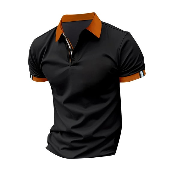 Yiaimeir Men's Solid Color Button Lapel T-shirt Short Sleeve Top Men's Casual Fashion Shirt