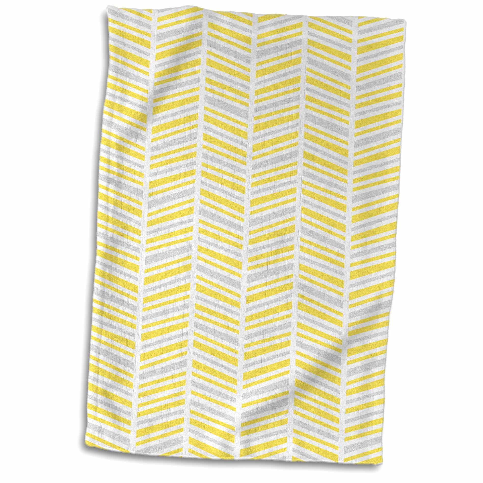3dRose Herringbone Pattern Yellow Gray and White Towel, 15 by 22inch
