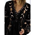 thumbnail image 4 of Blusa de mujer con estampado vintage de estrellas y lunas, cuello en V, manga larga, puños elásticos, ropa de calle, primavera y otoño, camiseta holgada de terciopelo, 4 of 4
