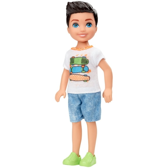 Barbie Club Chelsea Boy Doll (6-Inch Brunette) With Skateboard Shirt And Shorts