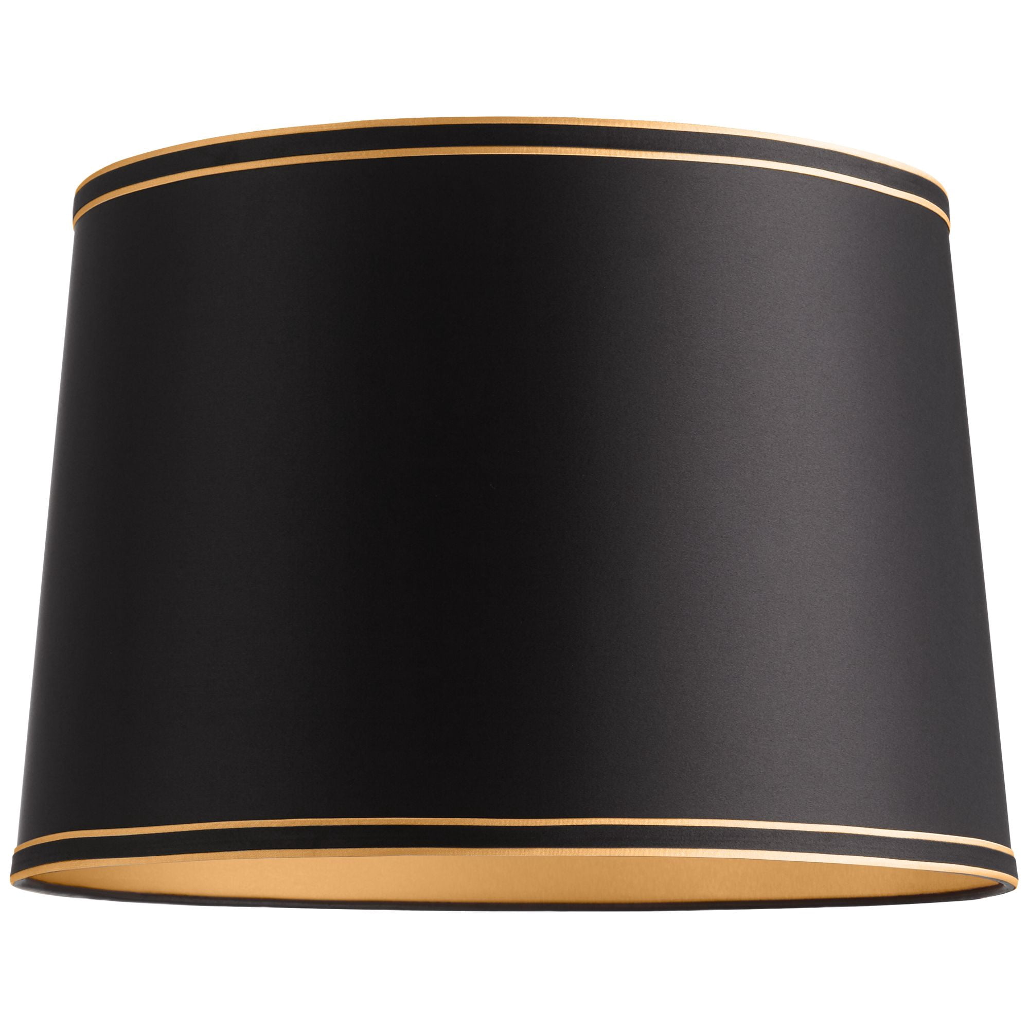 Springcrest Black Medium Drum Lamp Shade with Black and Gold Trim 14" Top x 16" Bottom x 11" High (Spider) Replacement with Harp and Finial